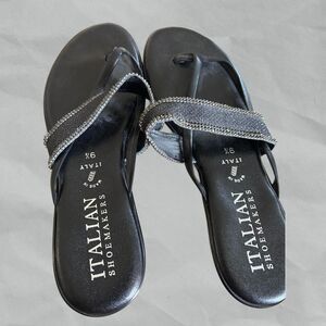 Italian Shoemakers Women's Sandals Heel Embellished Black Size 9.5